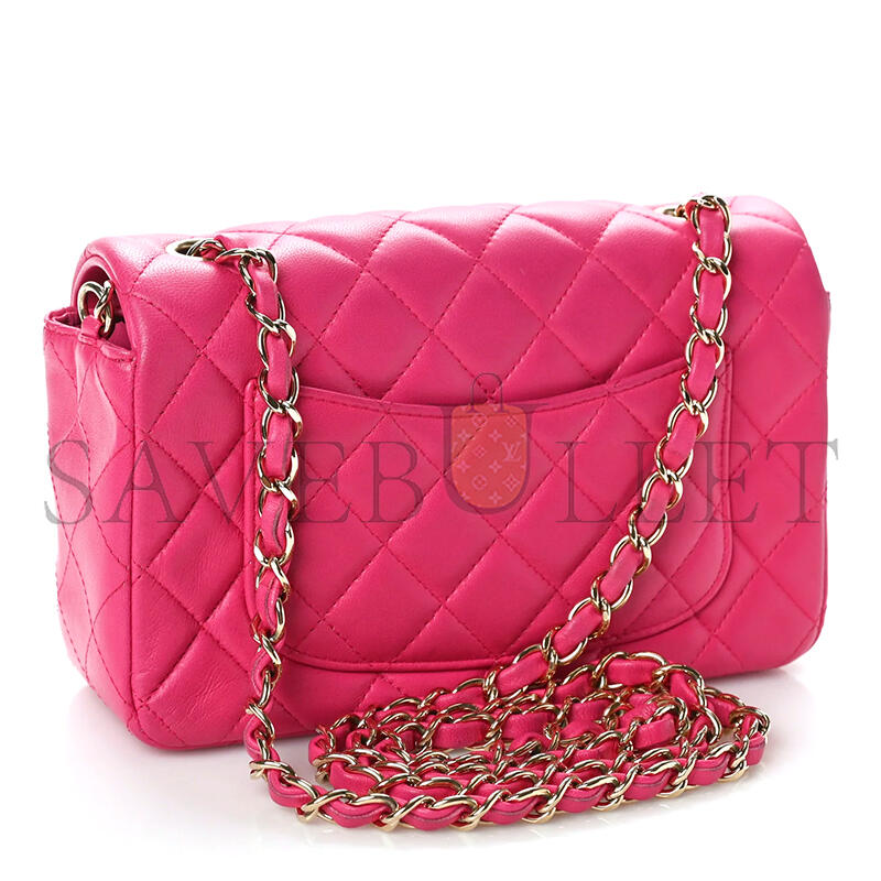 CHANEL LAMBSKIN QUILTED MINI RECTANGULAR FLAP PINK  (20*12*7cm) 